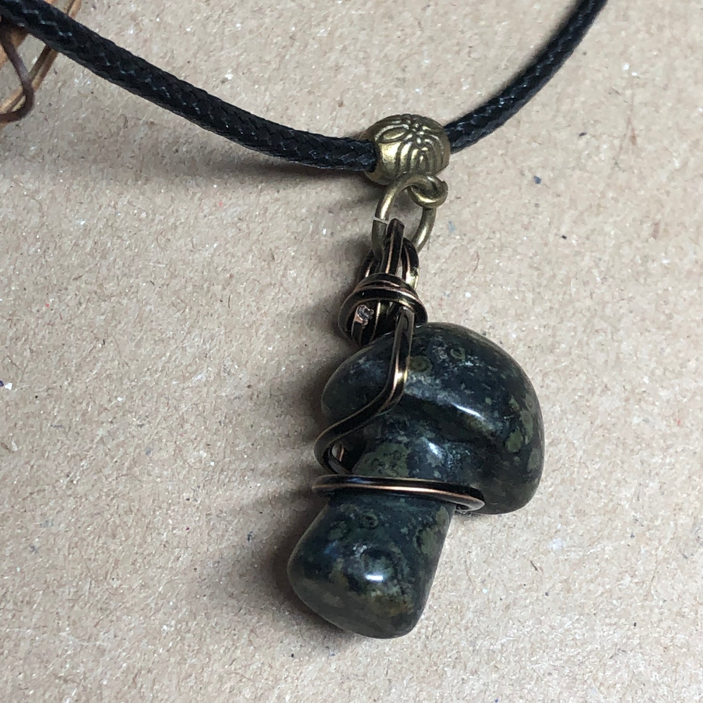 Wire wrap Kambaba Jasper mushroom necklace