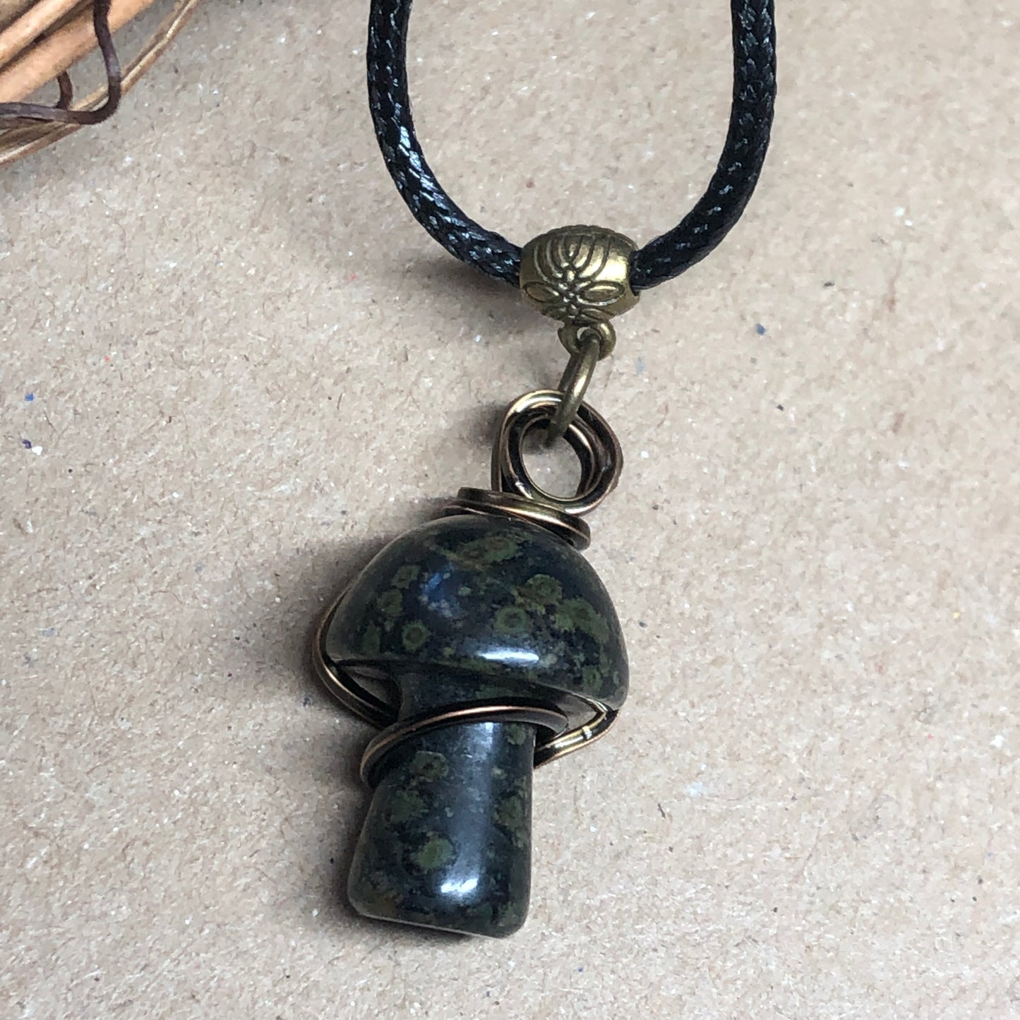 Wire wrap Kambaba Jasper mushroom necklace