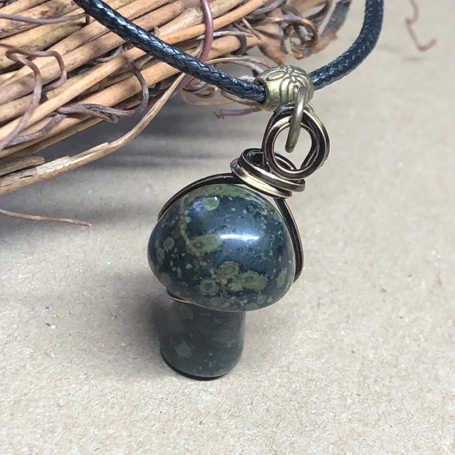 Wire wrap Kambaba Jasper mushroom necklace