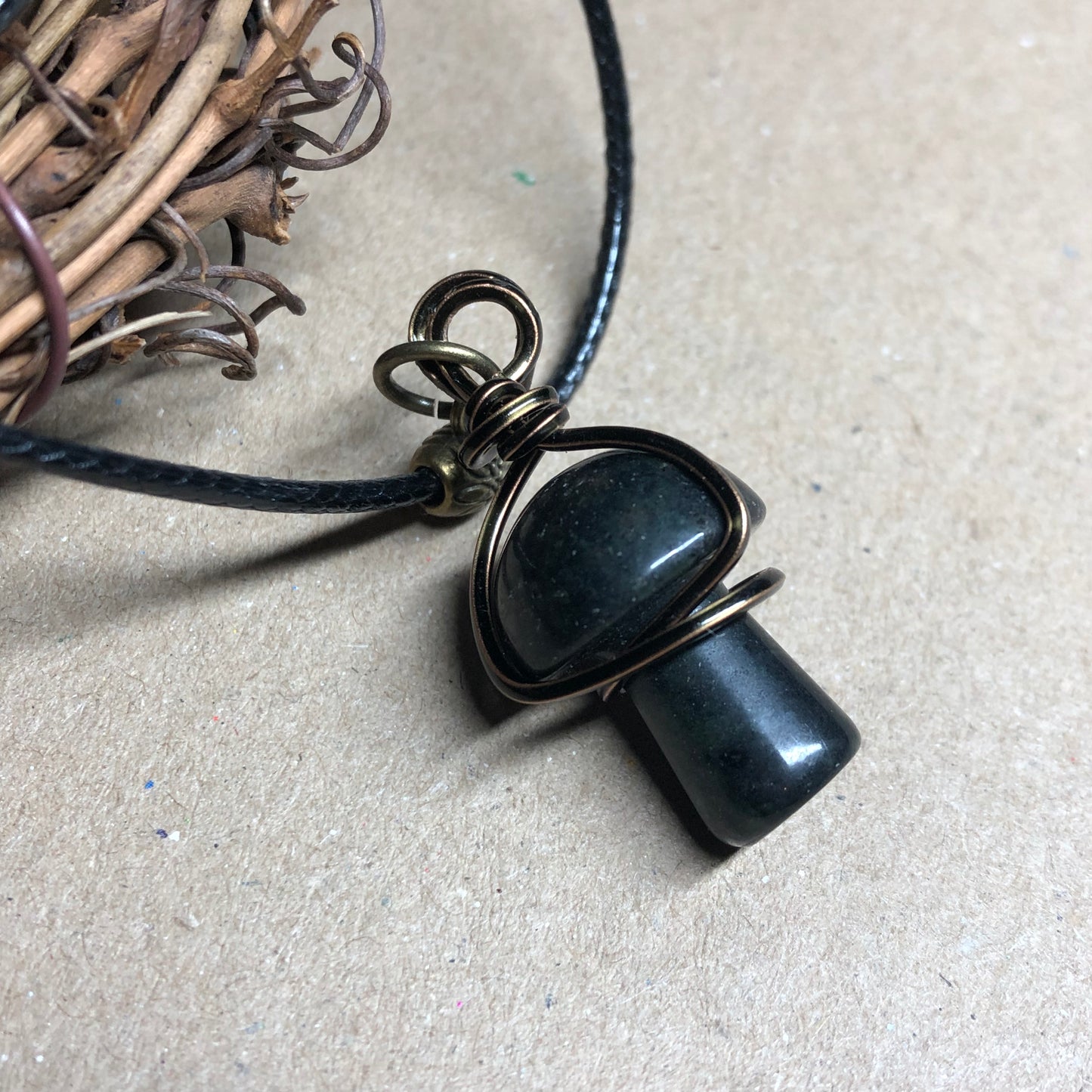 Wire wrap Onyx mushroom necklace