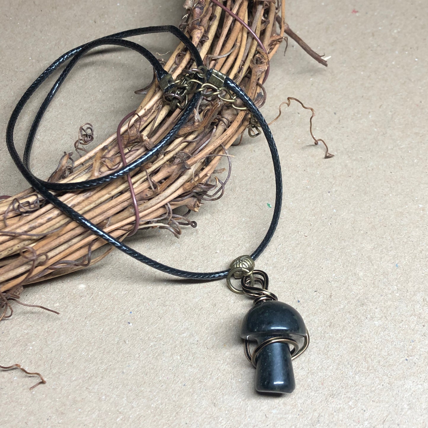 Wire wrap Onyx mushroom necklace