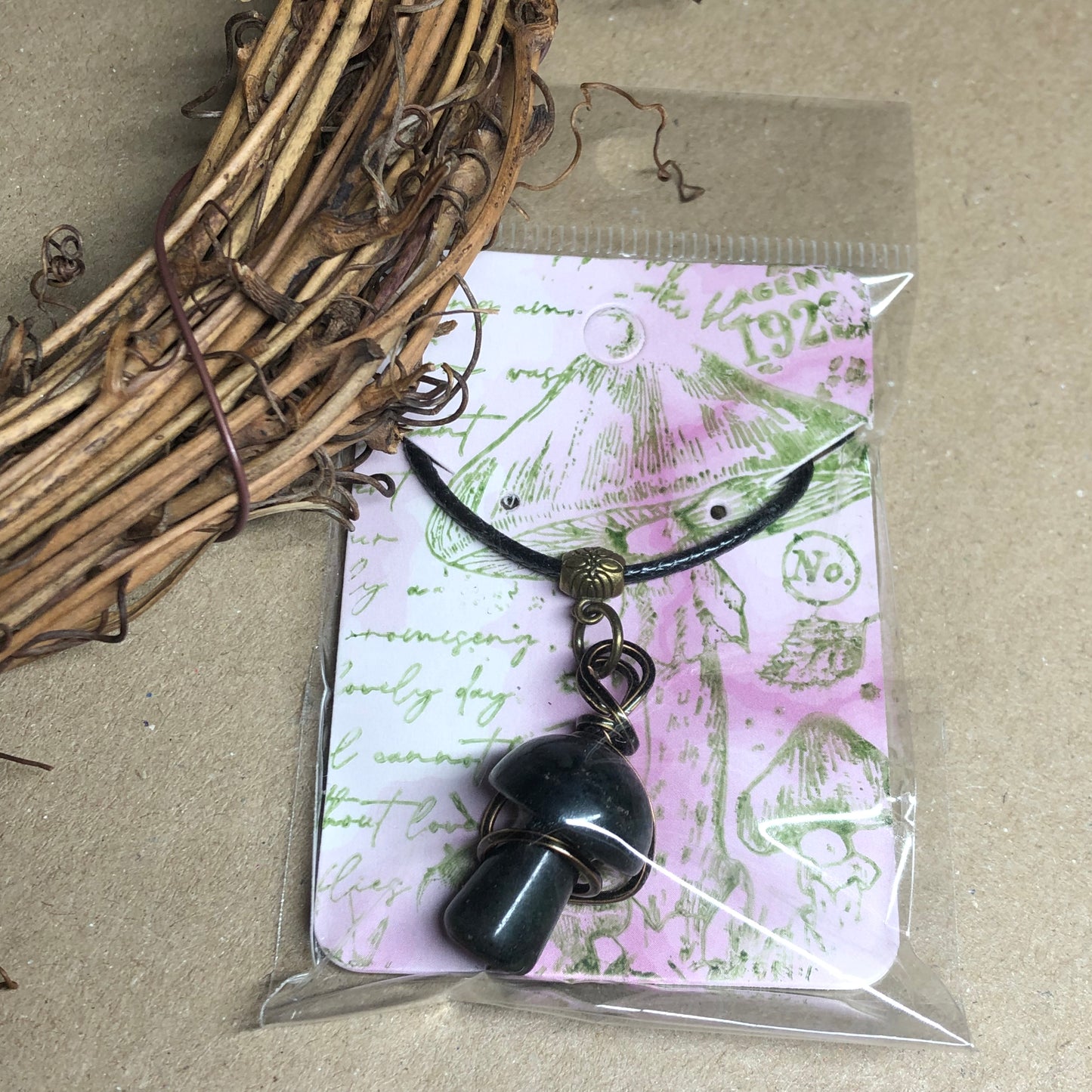 Wire wrap Onyx mushroom necklace