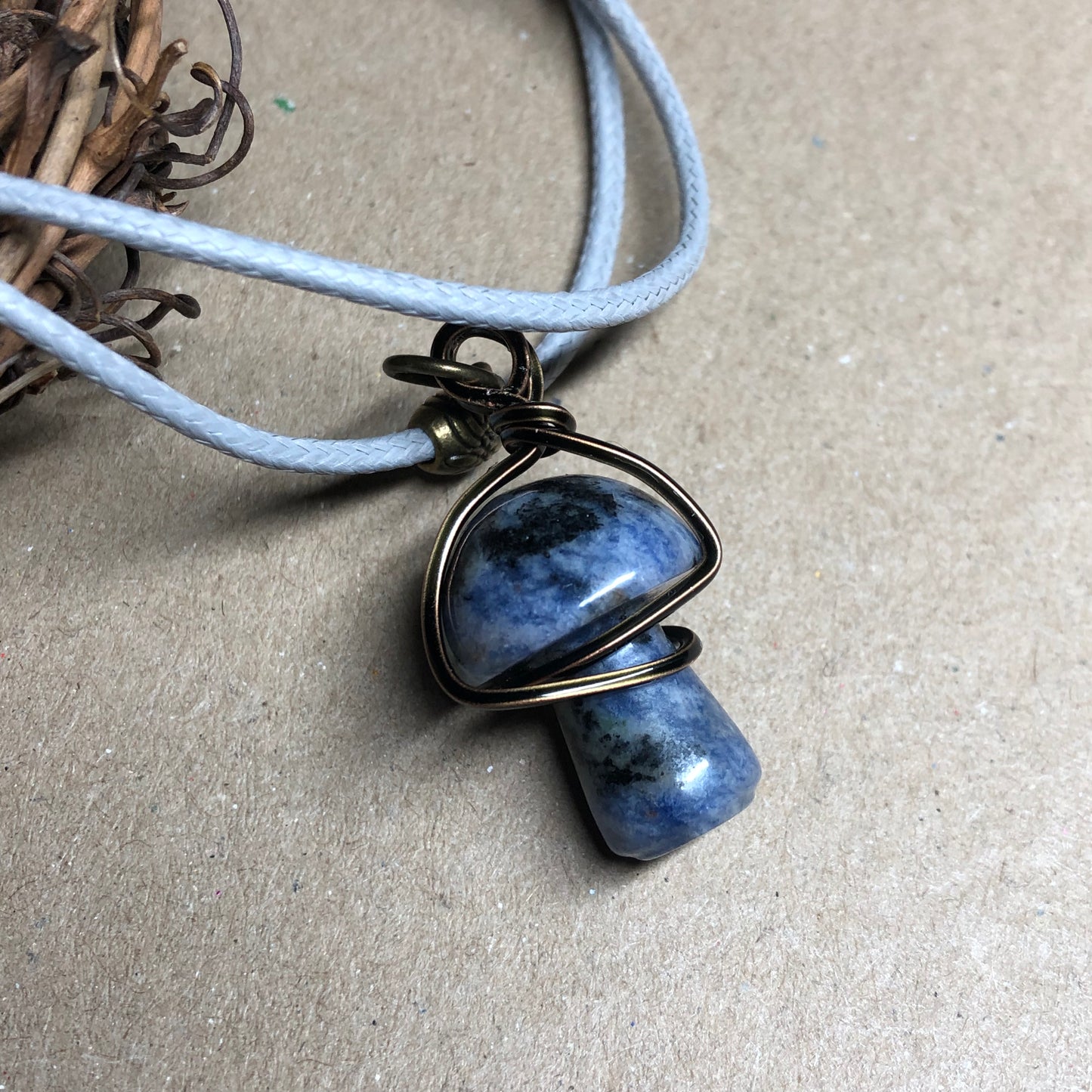 Wire wrap Sodalite mushroom necklace