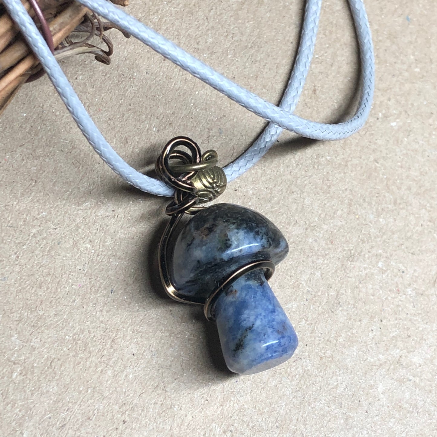 Wire wrap Sodalite mushroom necklace