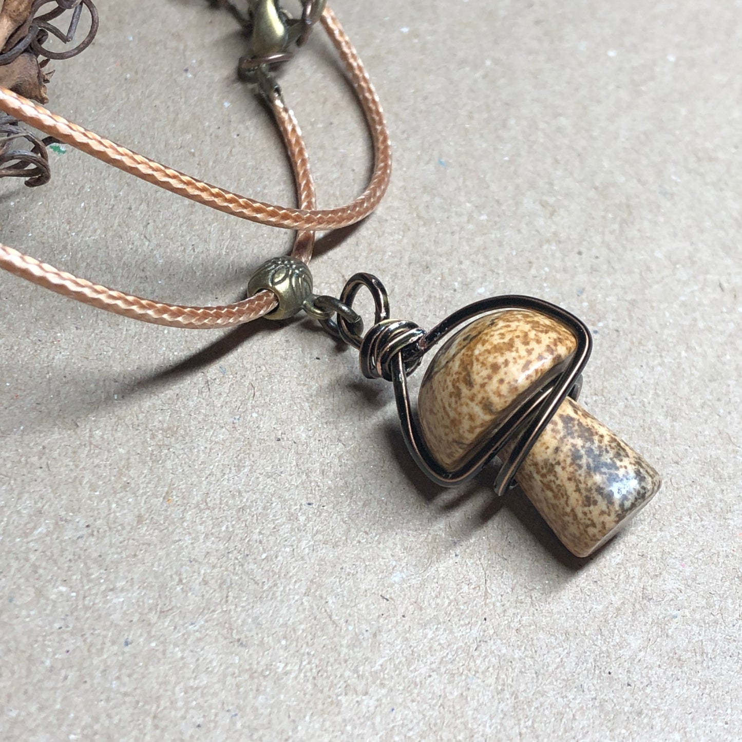 Wire wrap Mookaite mushroom necklace