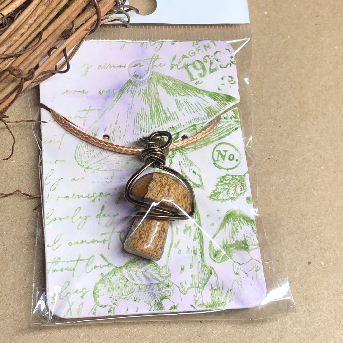 Wire wrap Mookaite mushroom necklace