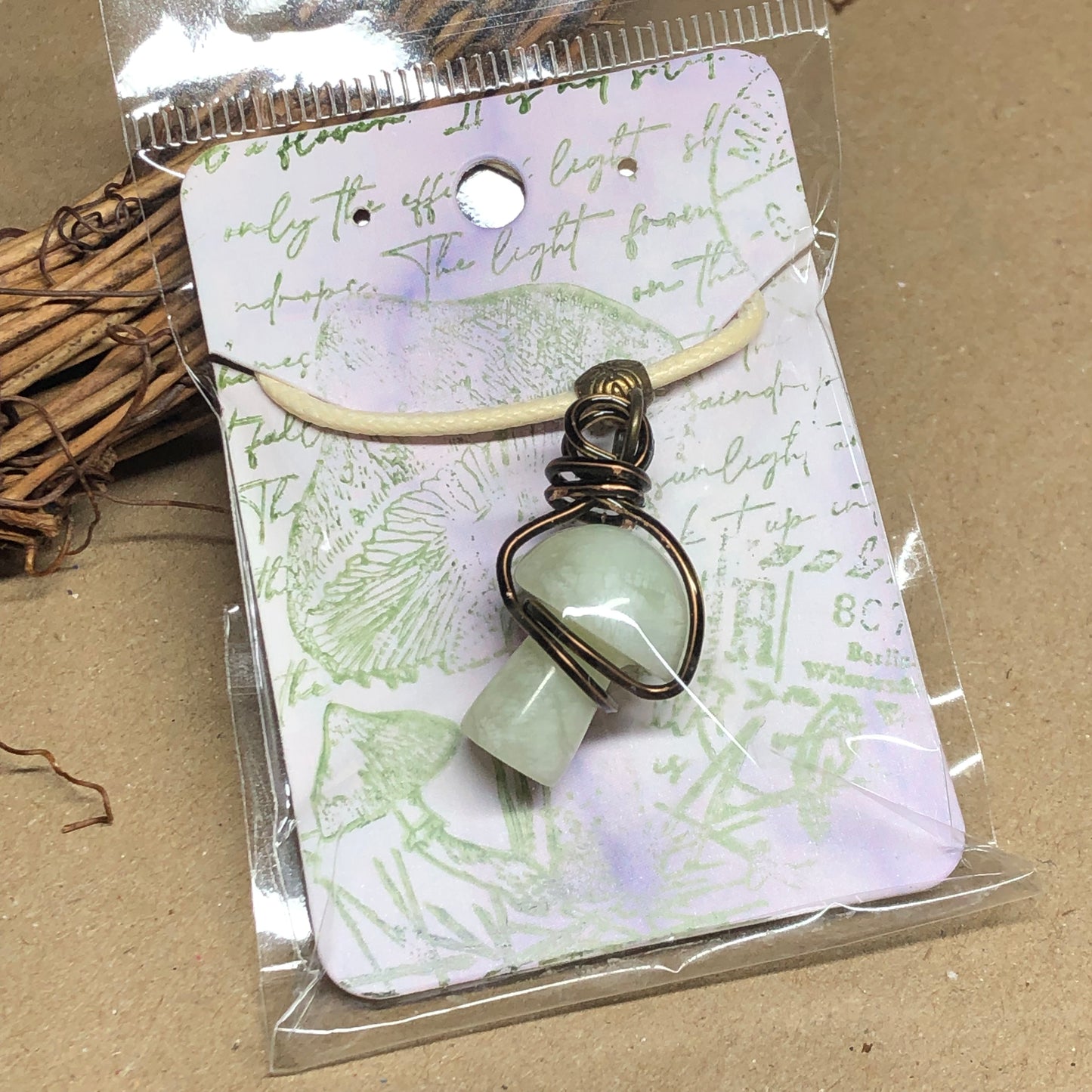 Wire wrap Aventurine mushroom necklace