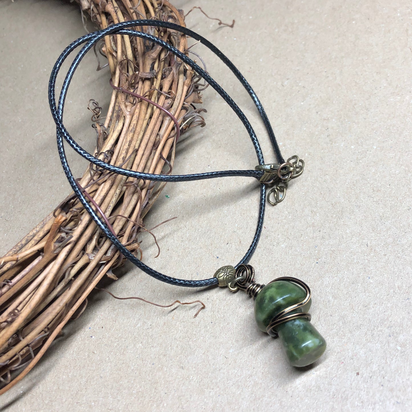 Wire wrap Serpentine mushroom necklace