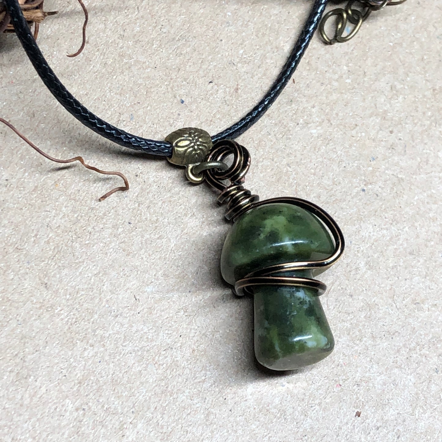 Wire wrap Serpentine mushroom necklace