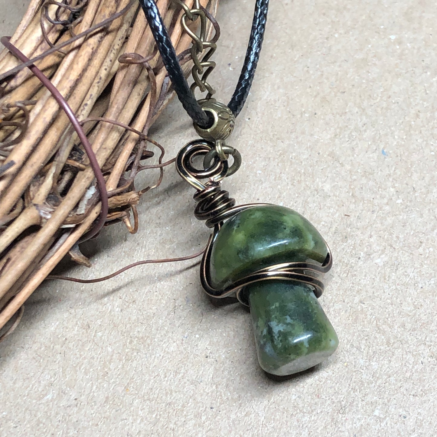 Wire wrap Serpentine mushroom necklace