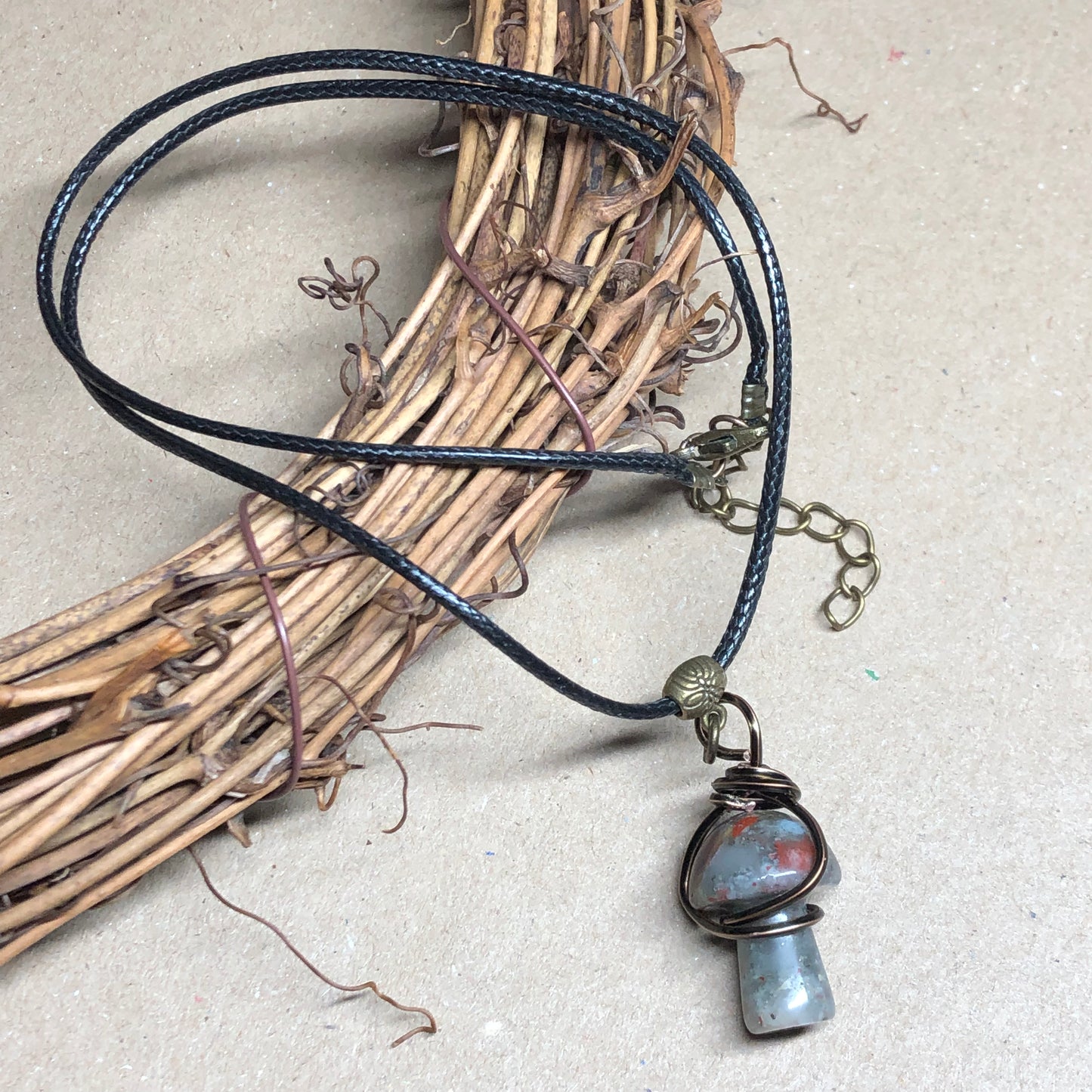 Wire wrap Brecciated Jasper mushroom necklace