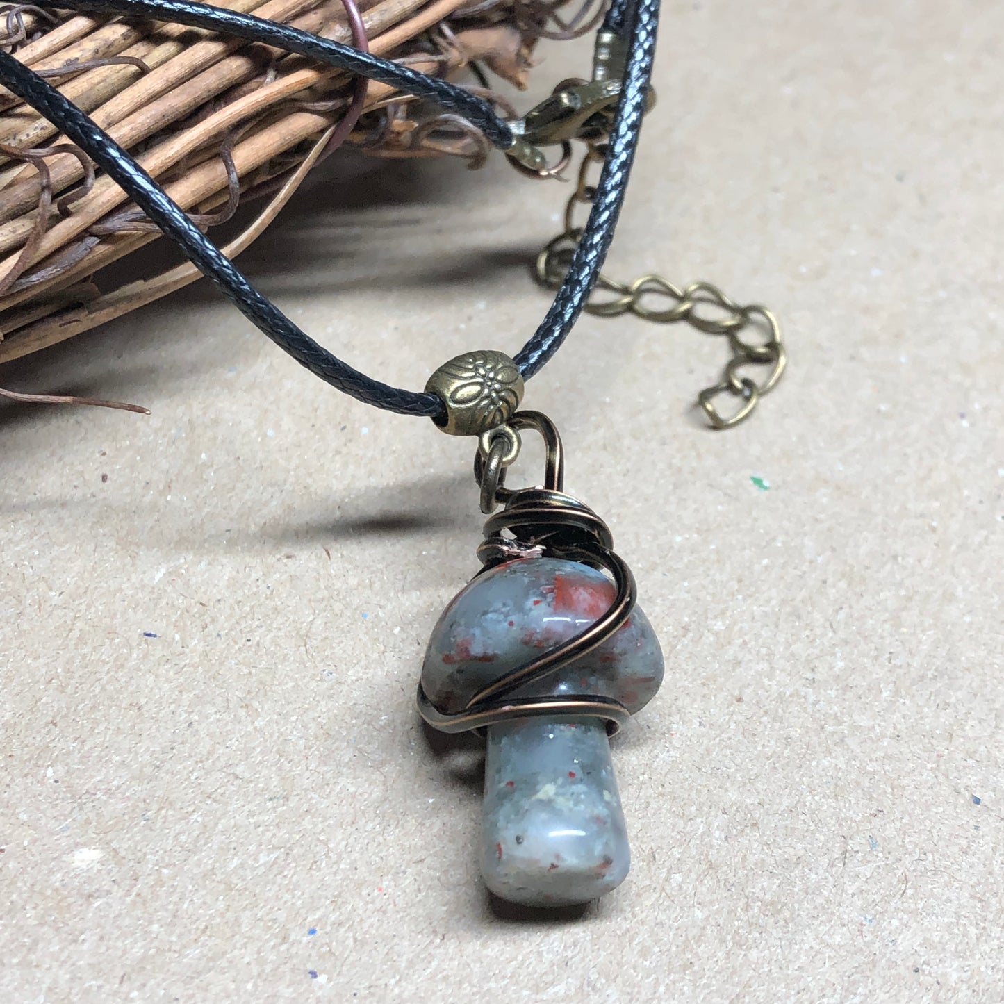 Wire wrap Brecciated Jasper mushroom necklace