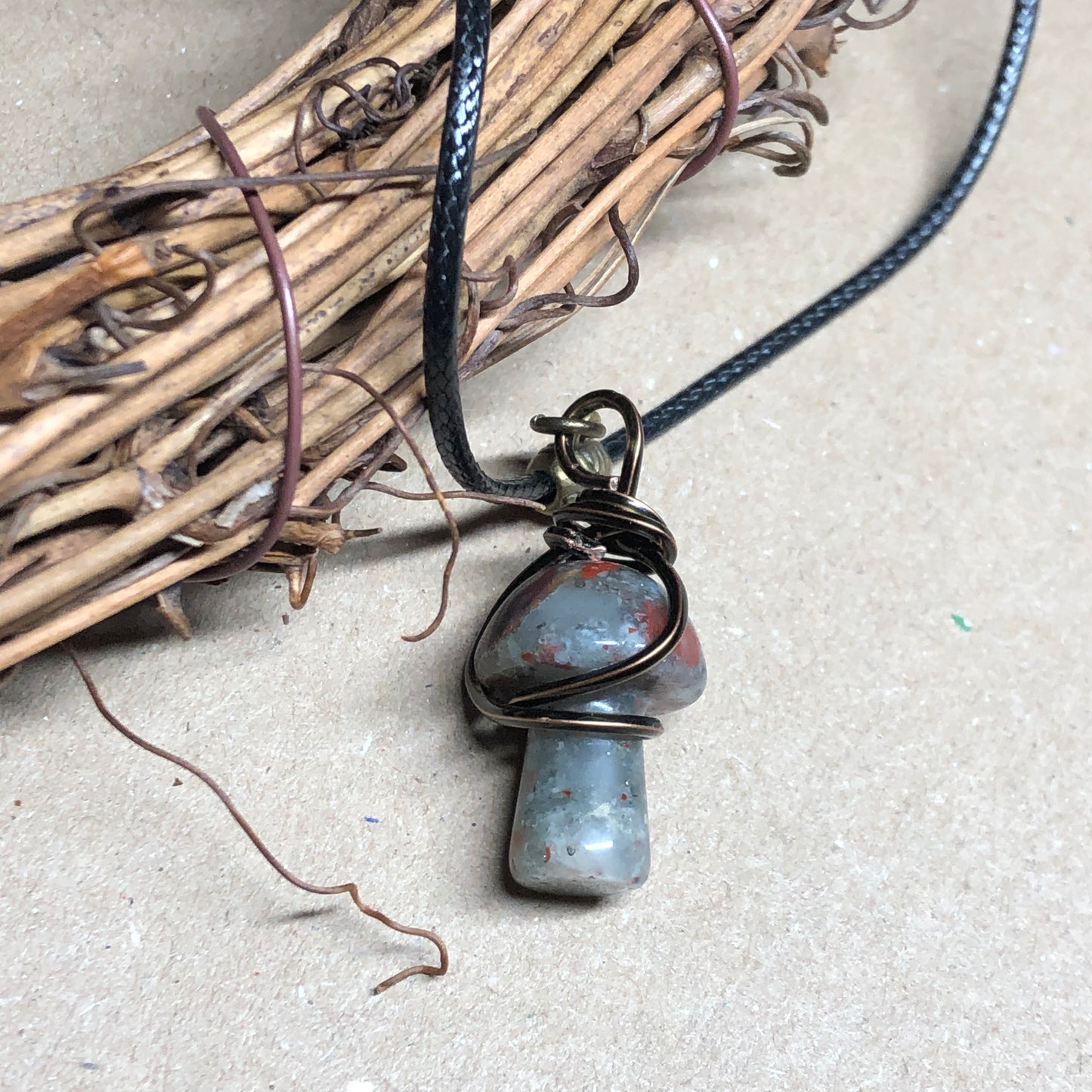 Wire wrap Brecciated Jasper mushroom necklace