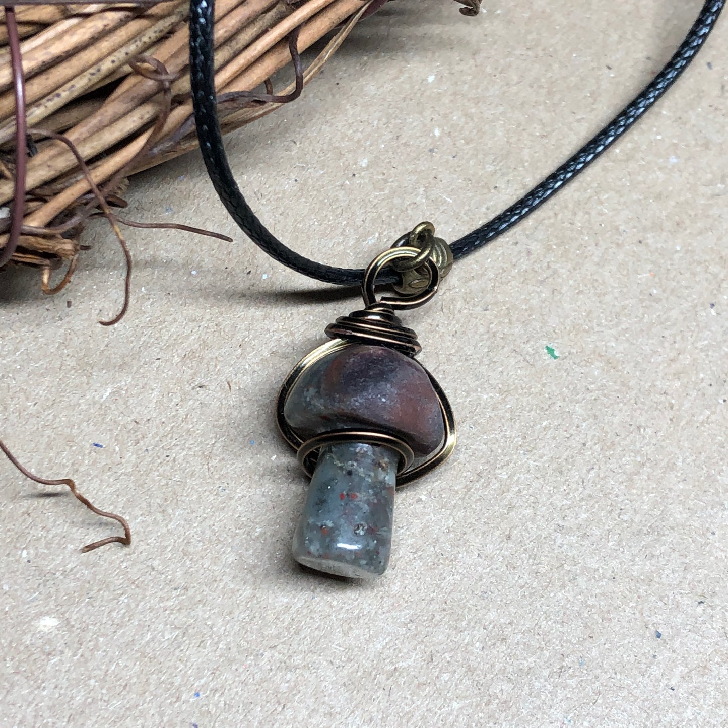 Wire wrap Brecciated Jasper mushroom necklace