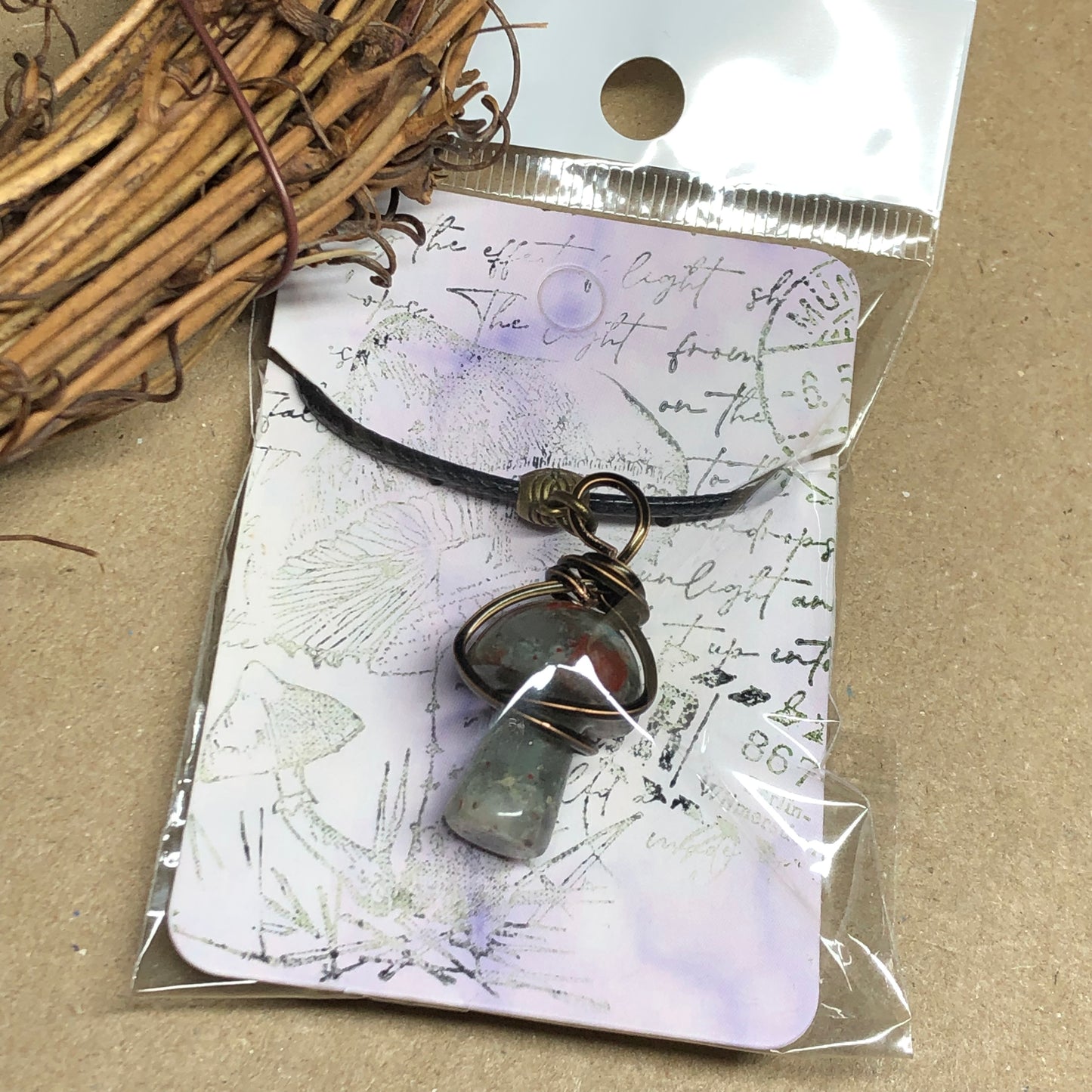 Wire wrap Brecciated Jasper mushroom necklace