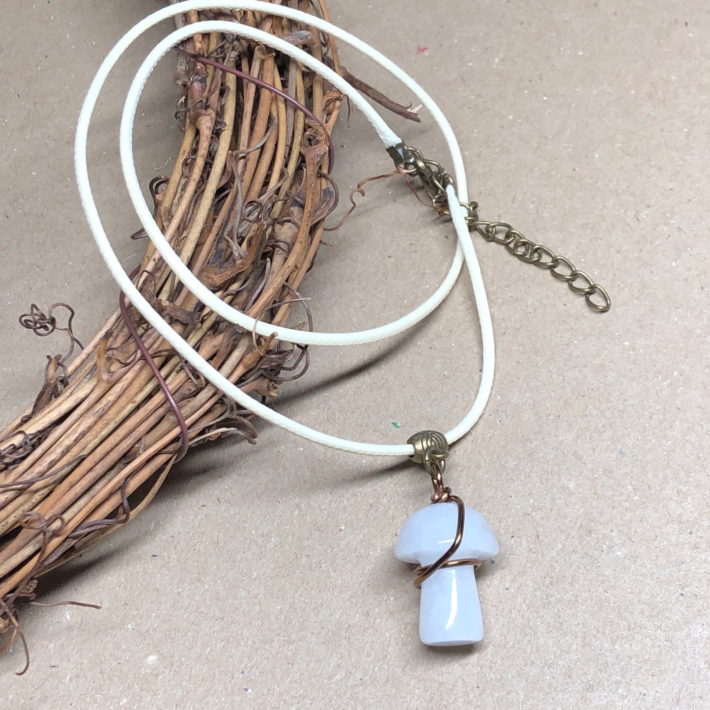 Wire wrap Snow Quartz toadstool necklace