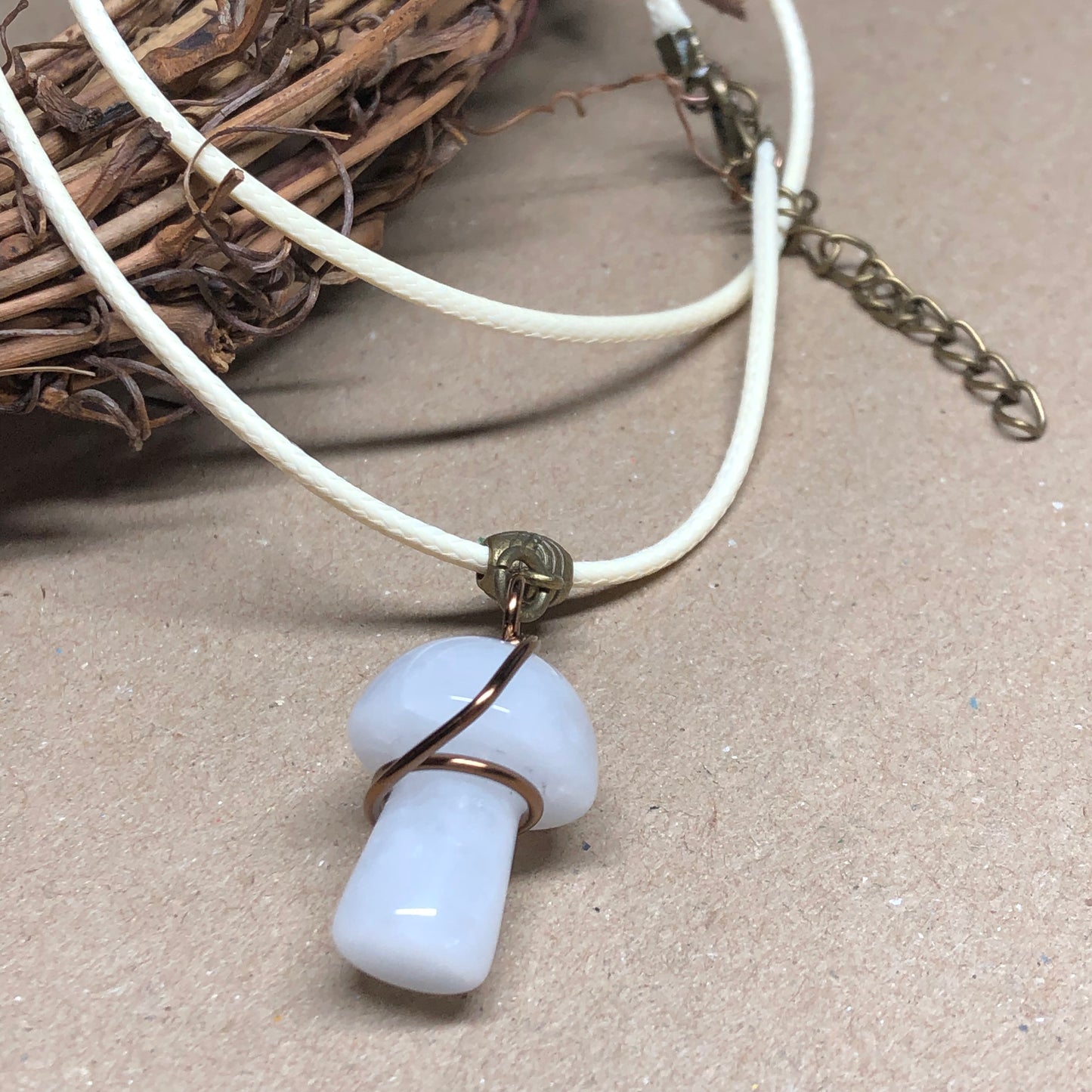 Wire wrap Snow Quartz toadstool necklace