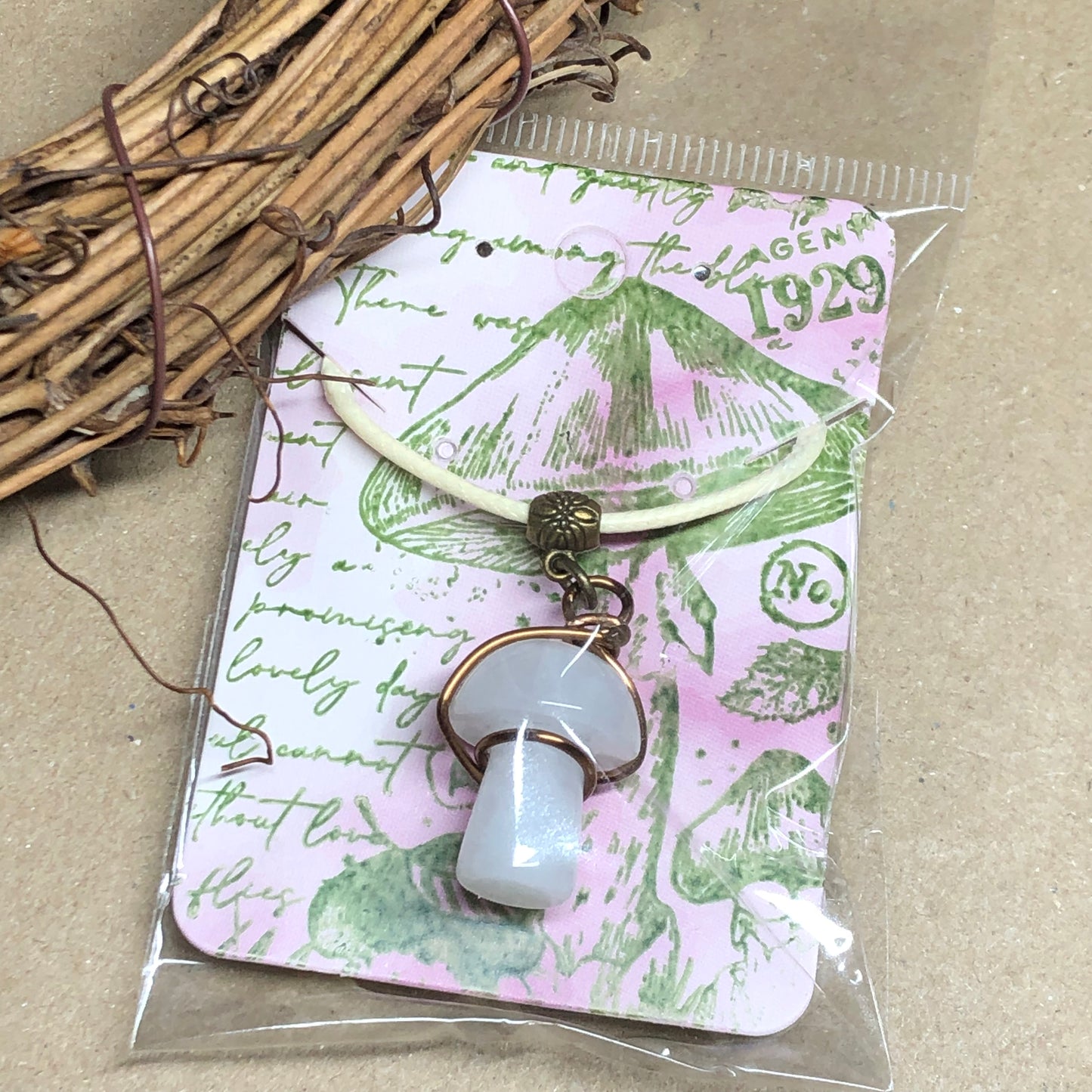 Wire wrap Snow Quartz toadstool necklace