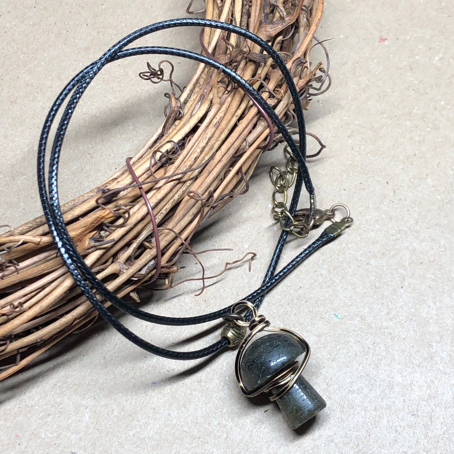 Wire wrap Labradorite mushroom necklace