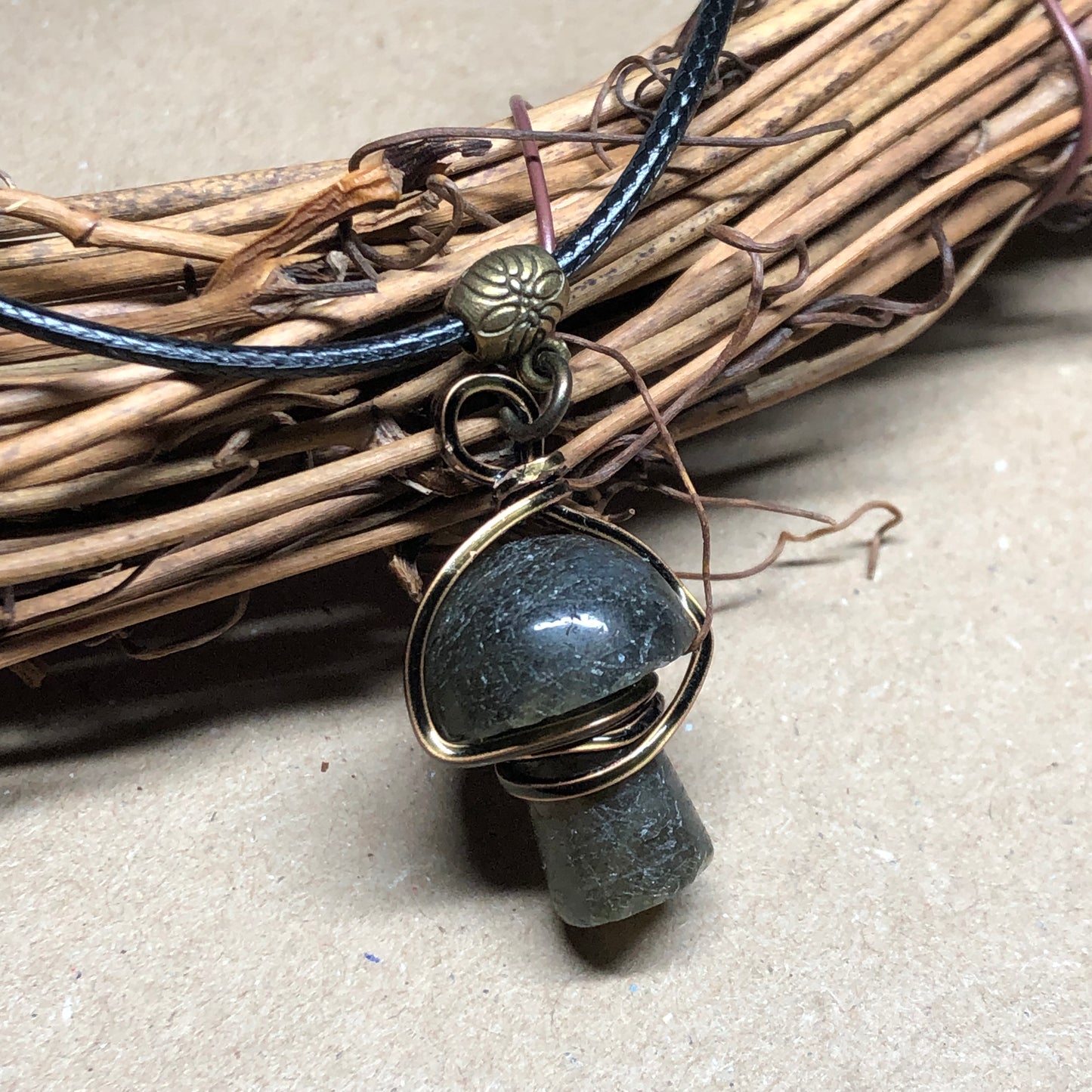 Wire wrap Labradorite mushroom necklace