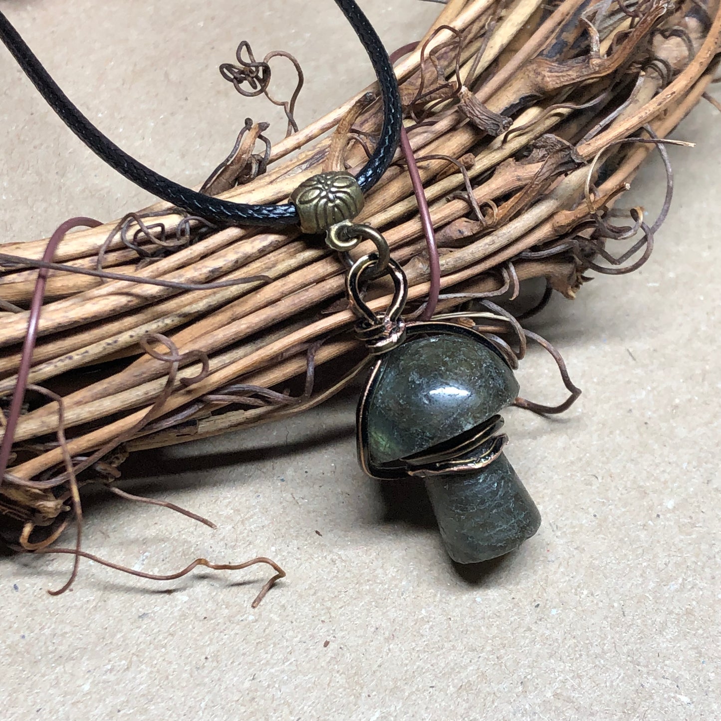 Wire wrap Labradorite mushroom necklace