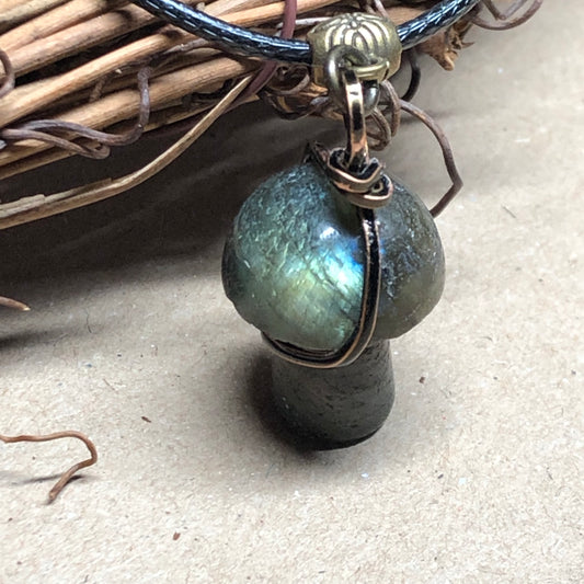 Wire wrap Labradorite mushroom necklace