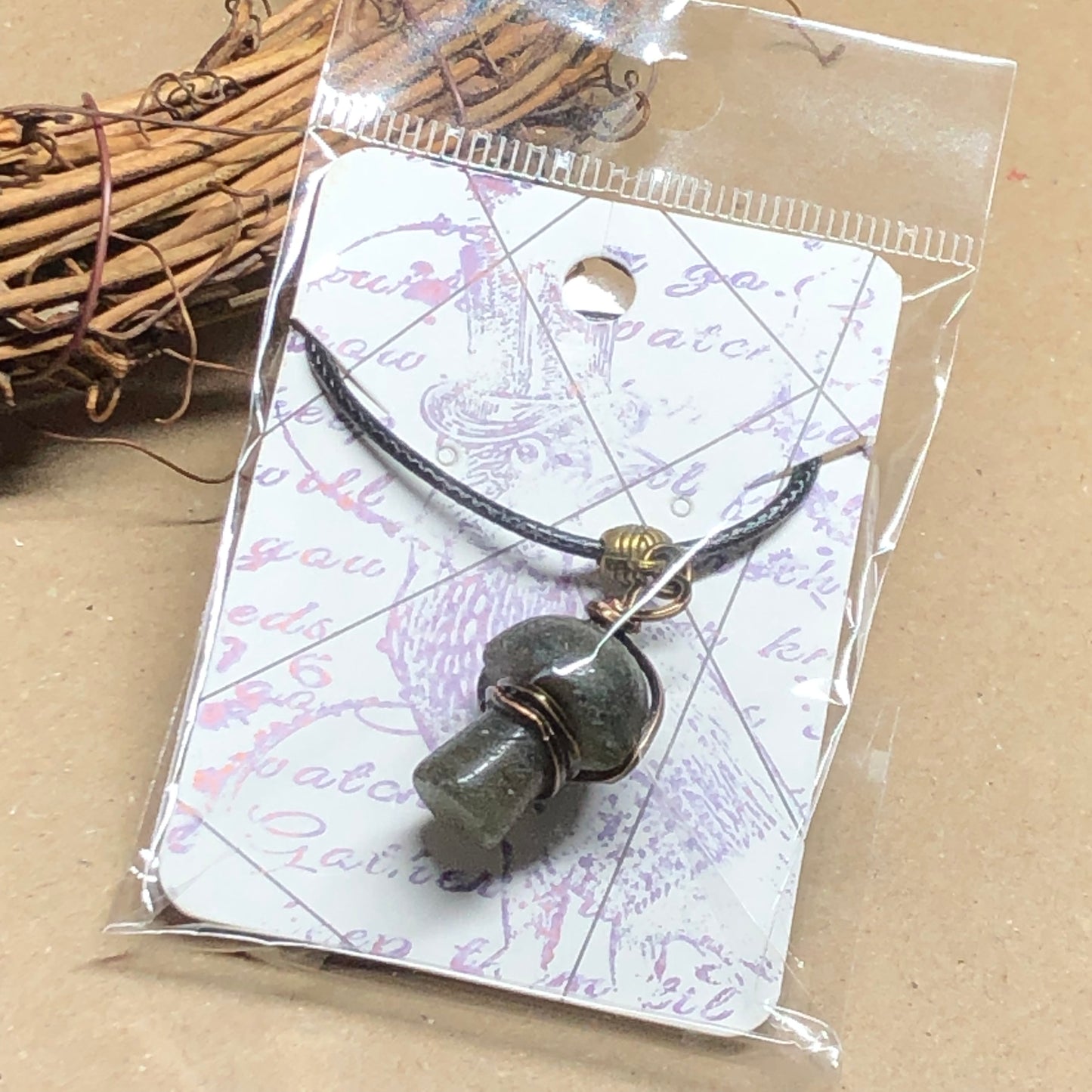 Wire wrap Labradorite mushroom necklace