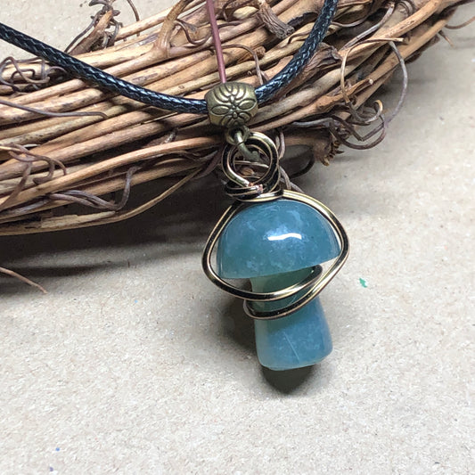 Wire wrap blue green Agate mushroom necklace