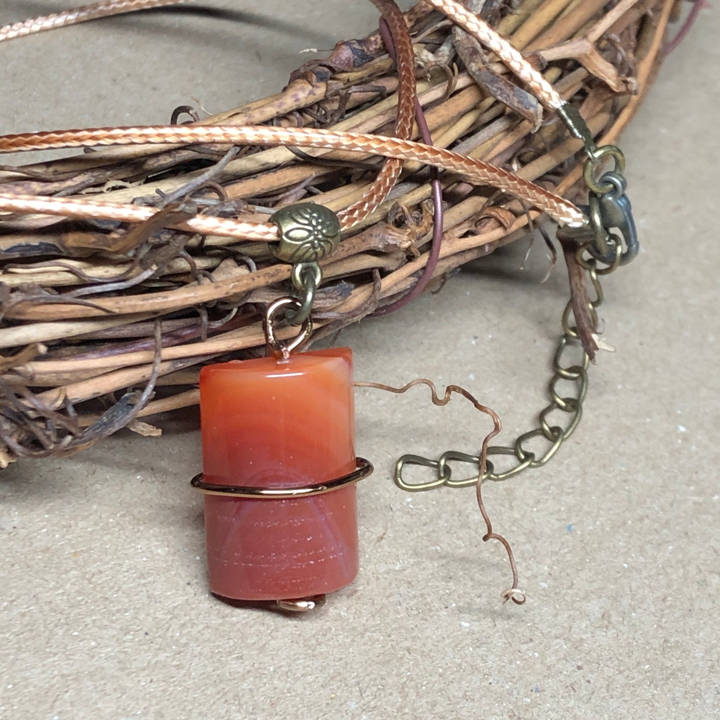 Wire wrap orange Carnelian necklace