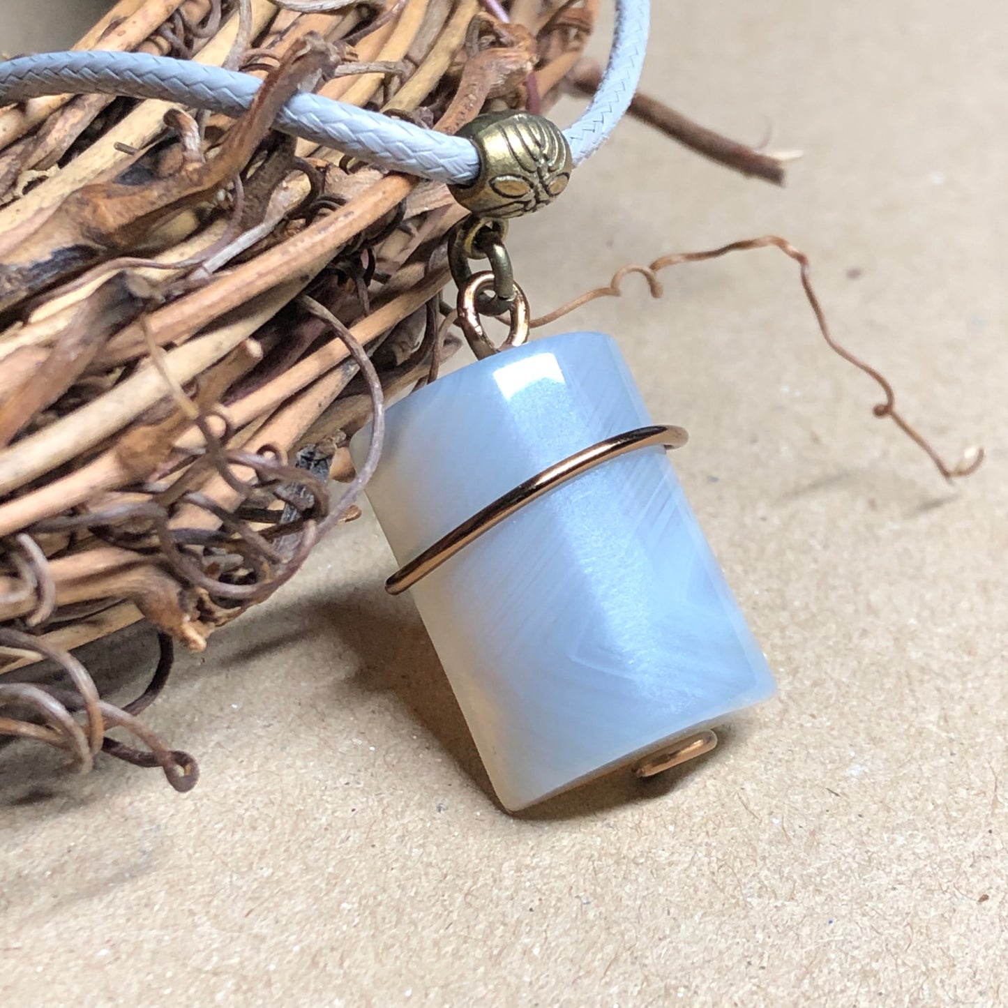 Wire wrap grey Lace Agate necklace