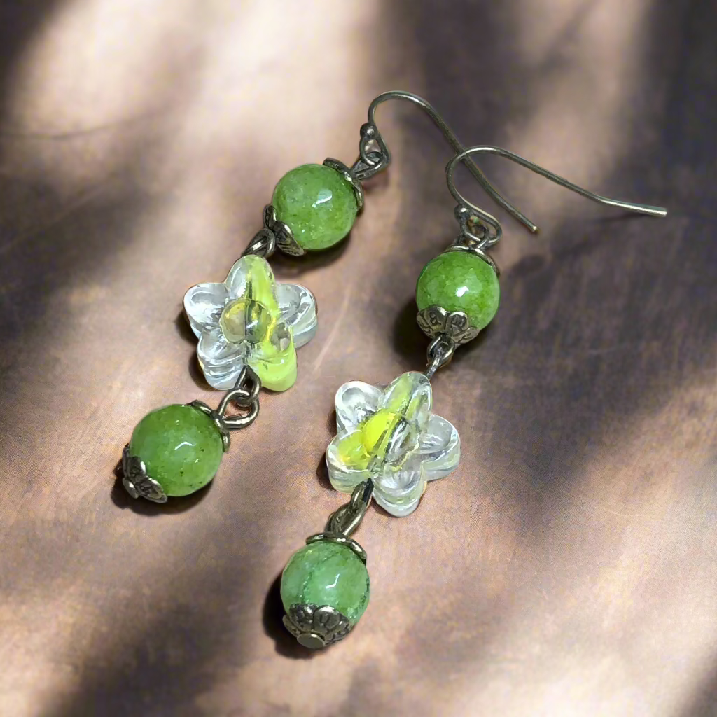 Peridot and glass flower earrings