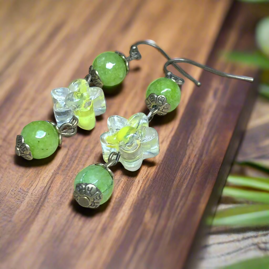 Peridot and glass flower earrings