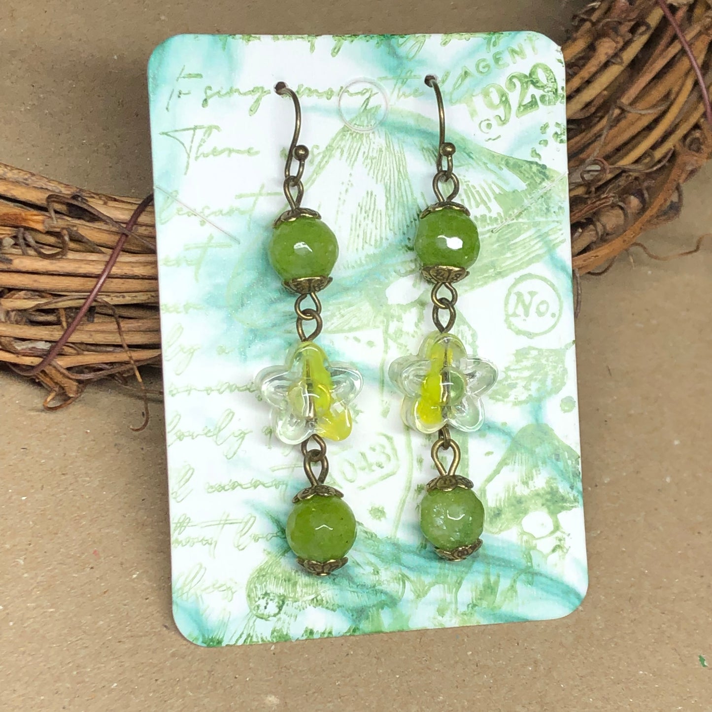 Peridot and glass flower earrings