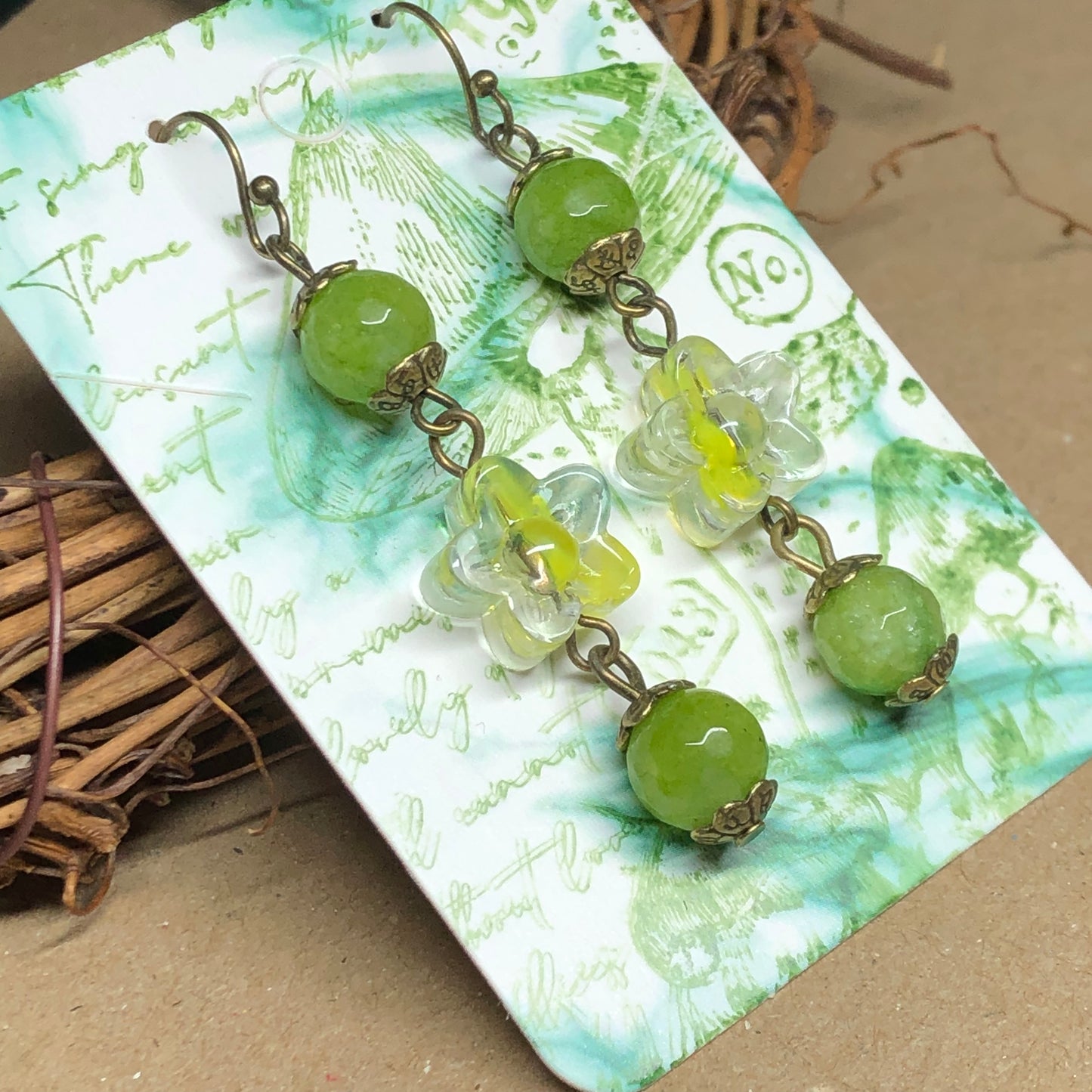 Peridot and glass flower earrings