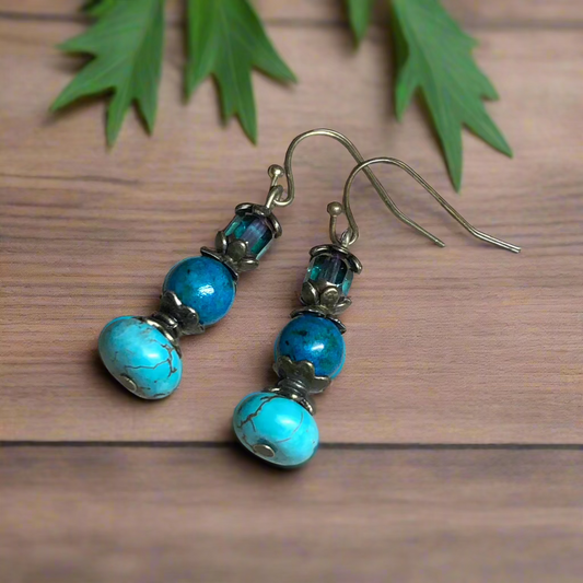 Turquoise Howlite and Chrysocolla drop earrings