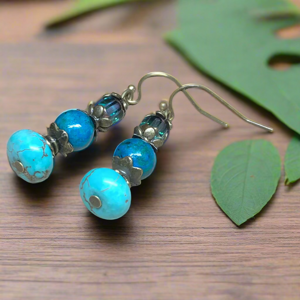 Turquoise Howlite and Chrysocolla drop earrings