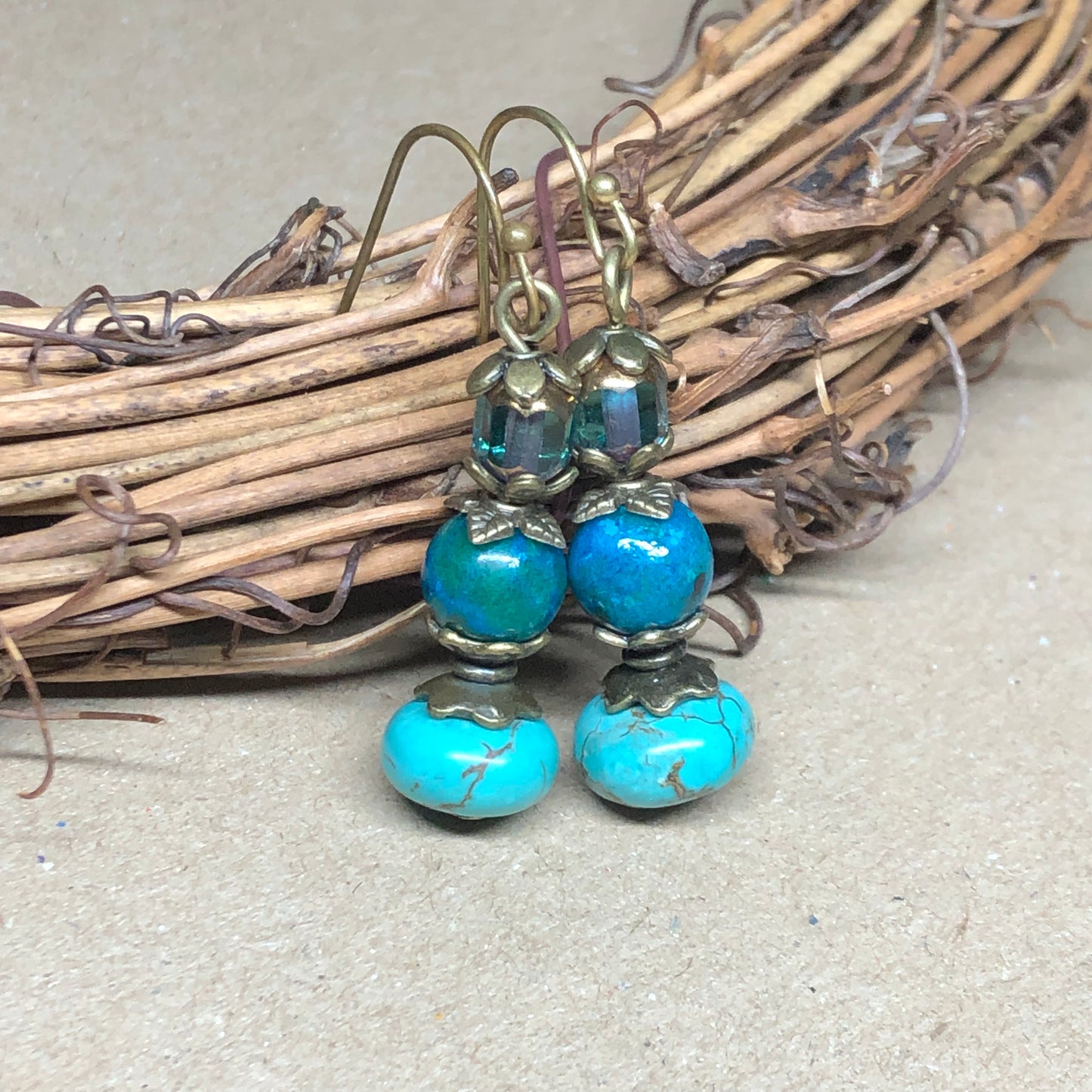 Turquoise Howlite and Chrysocolla drop earrings