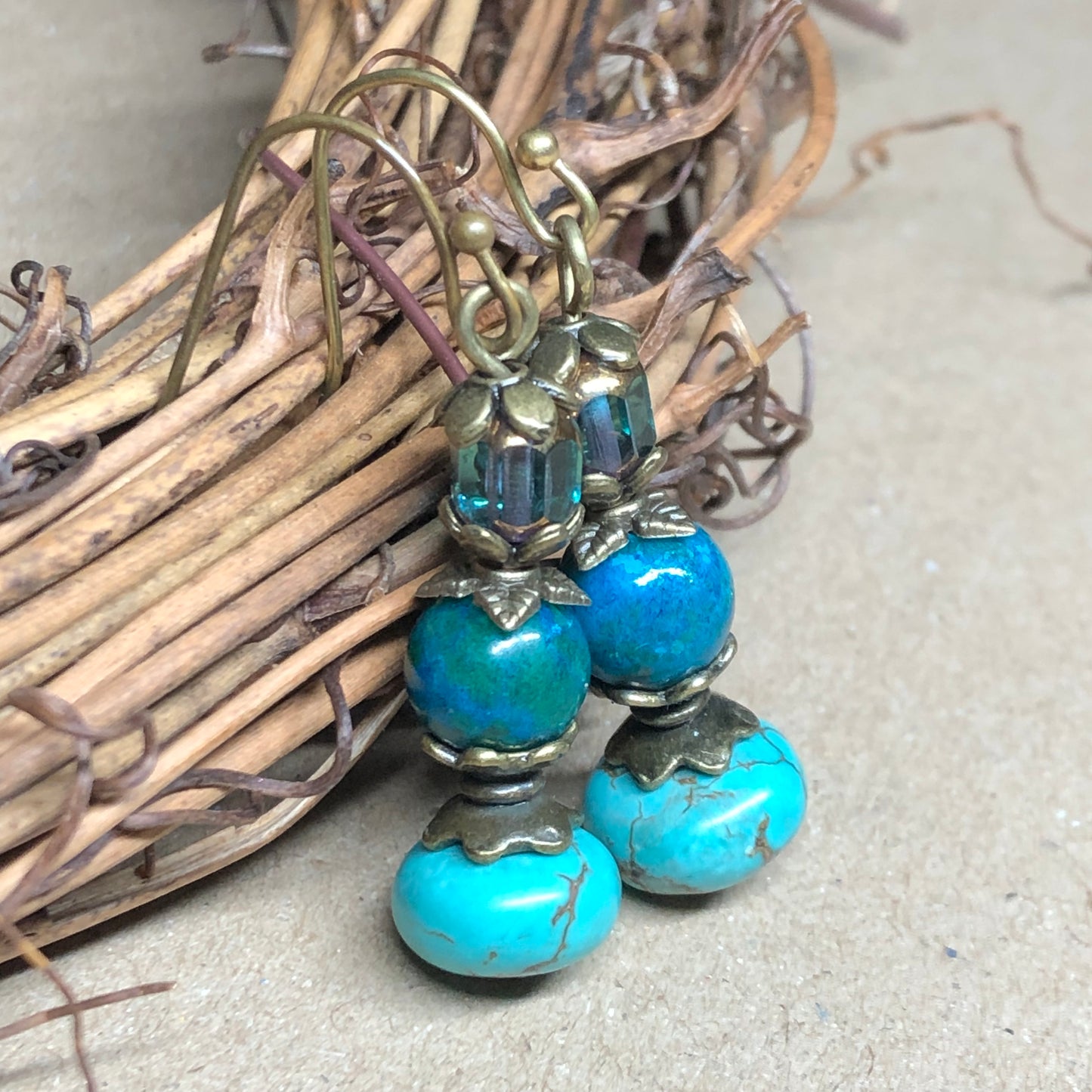 Turquoise Howlite and Chrysocolla drop earrings