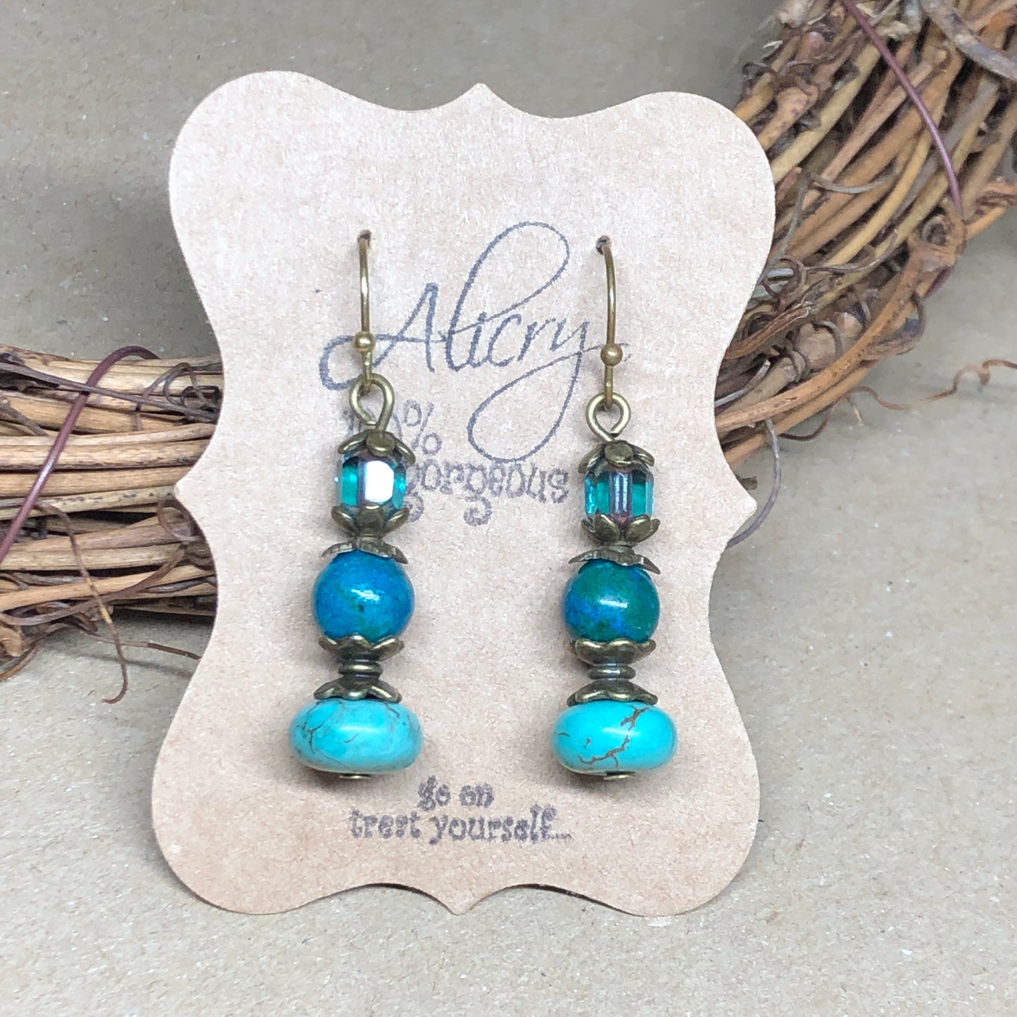 Turquoise Howlite and Chrysocolla drop earrings