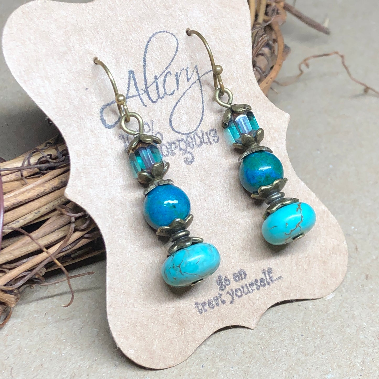 Turquoise Howlite and Chrysocolla drop earrings