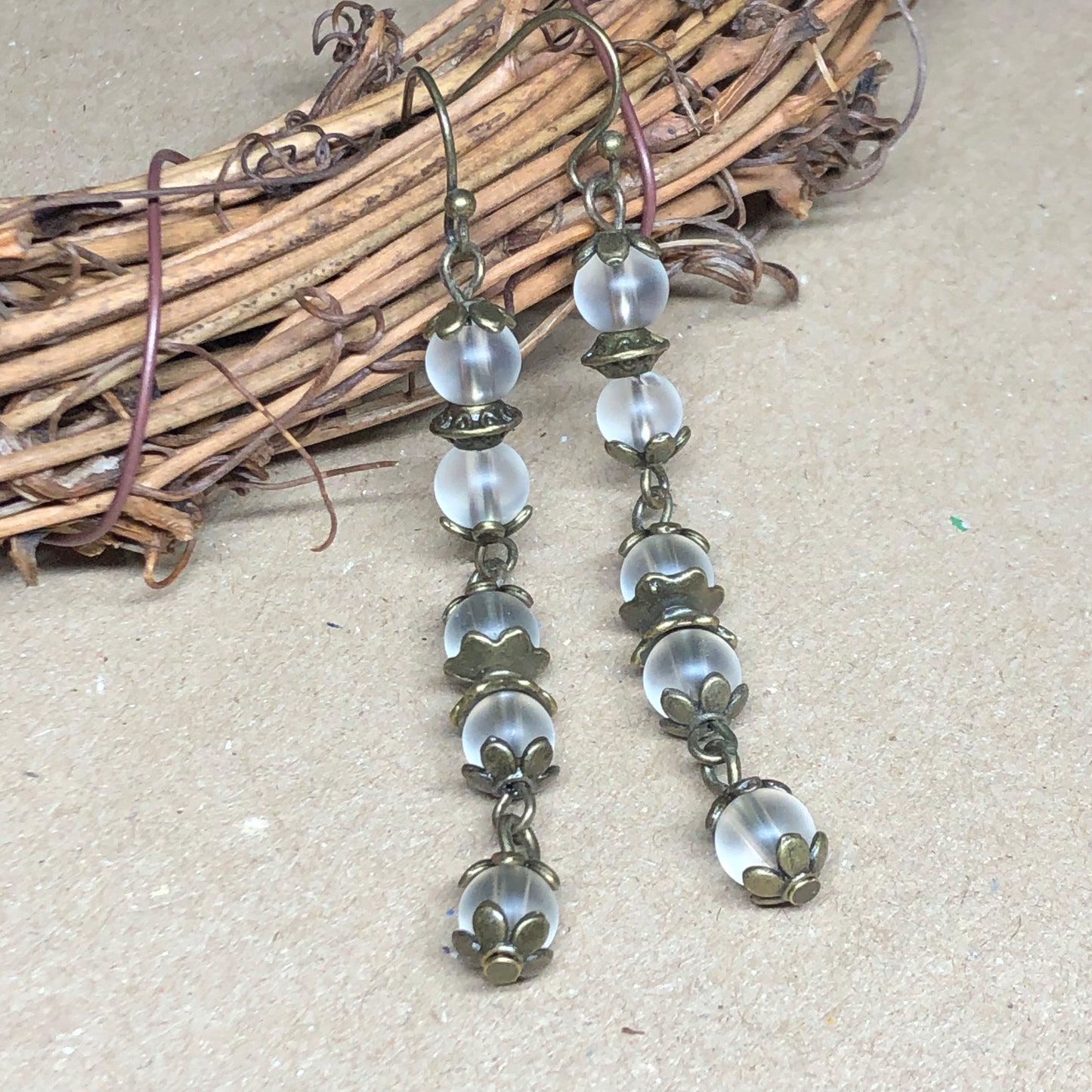 Long frosted glass dangle earrings