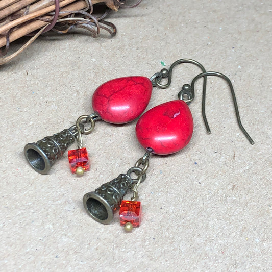 Red Howlite and crystal earrings