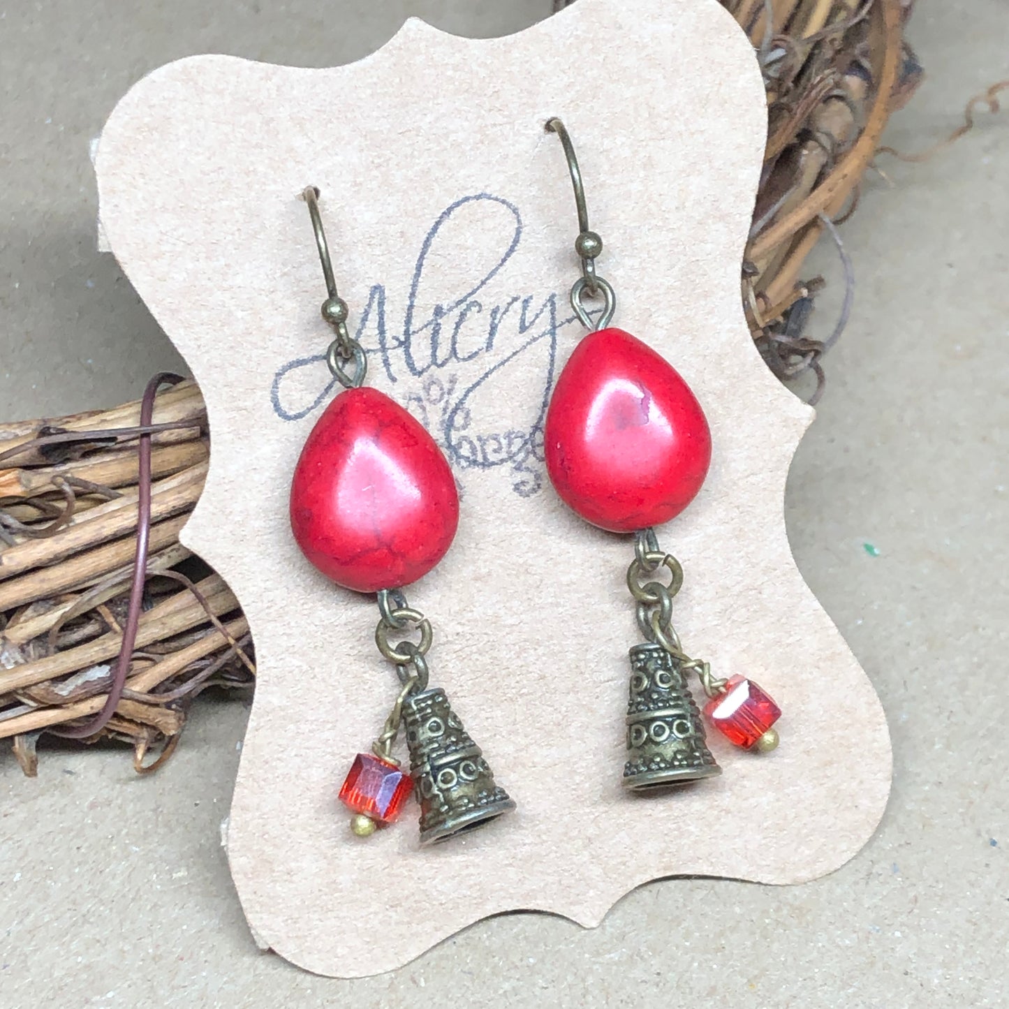 Red Howlite and crystal earrings