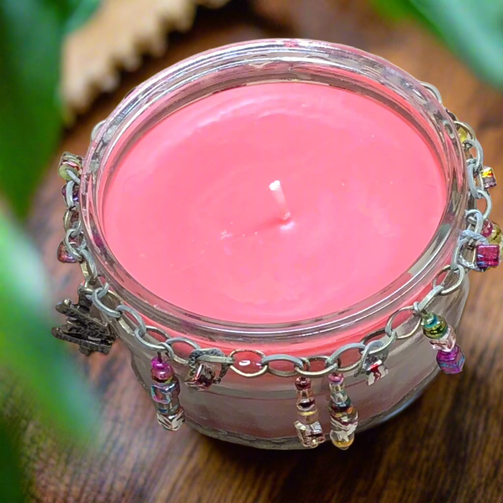 Beaded jar pink candle