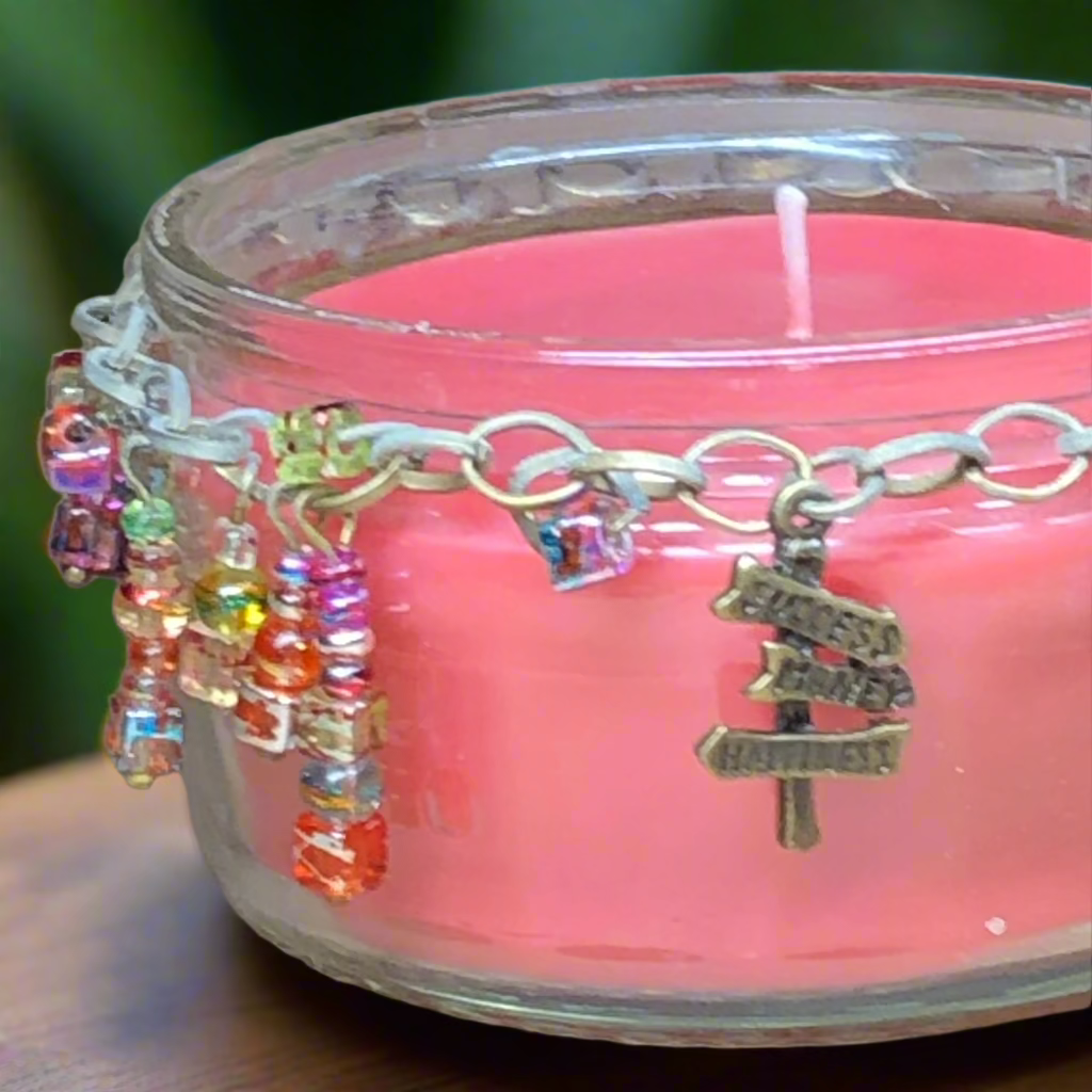 Beaded jar pink candle