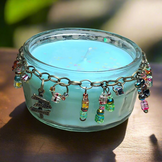 Beaded jar aqua candle