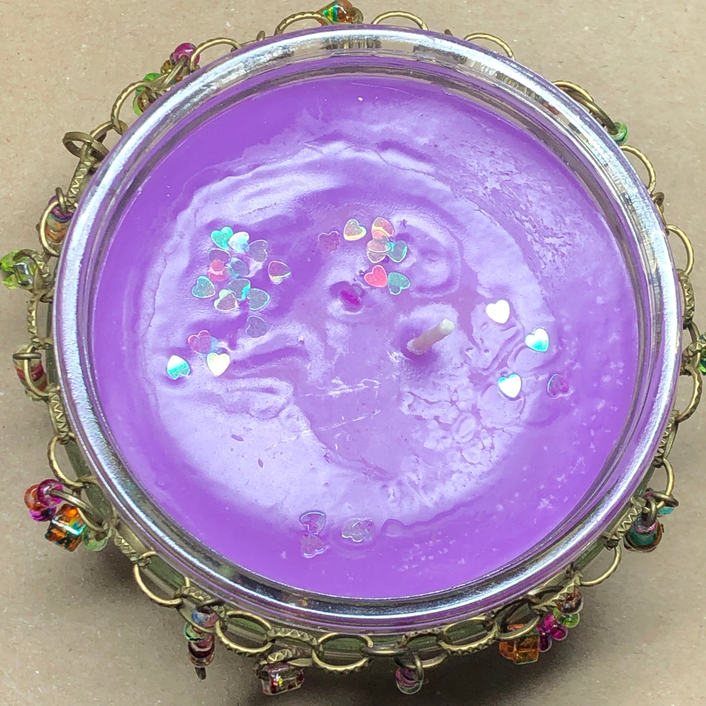 Beaded jar purple candle