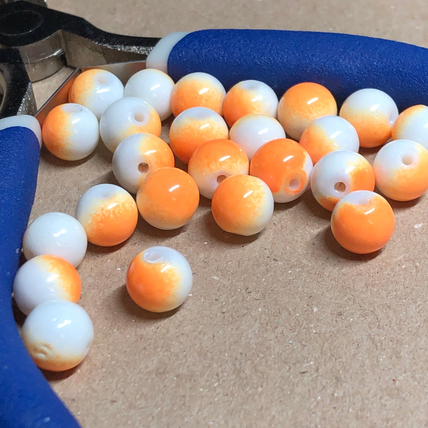 Two-tone orange and cream beads 8mm