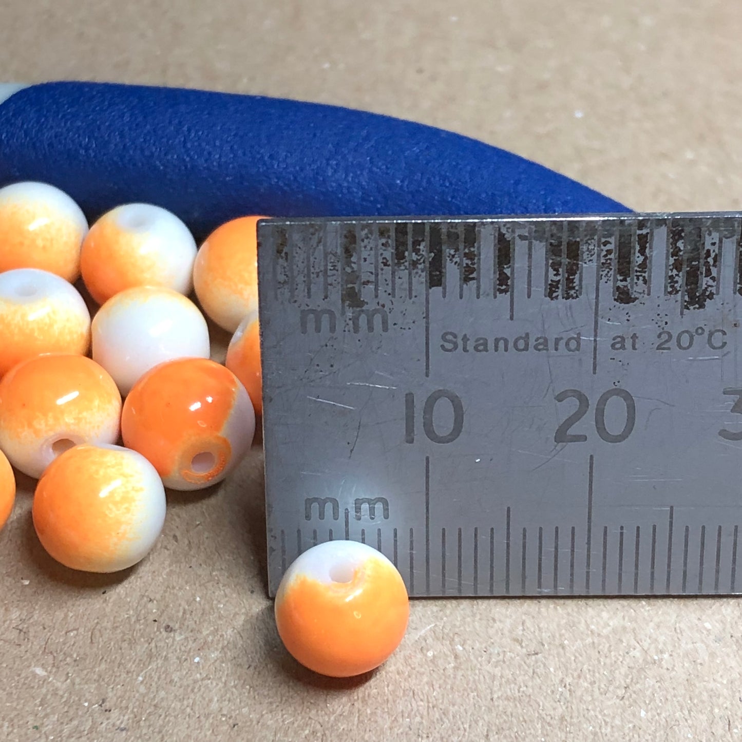 Two-tone orange and cream beads 8mm