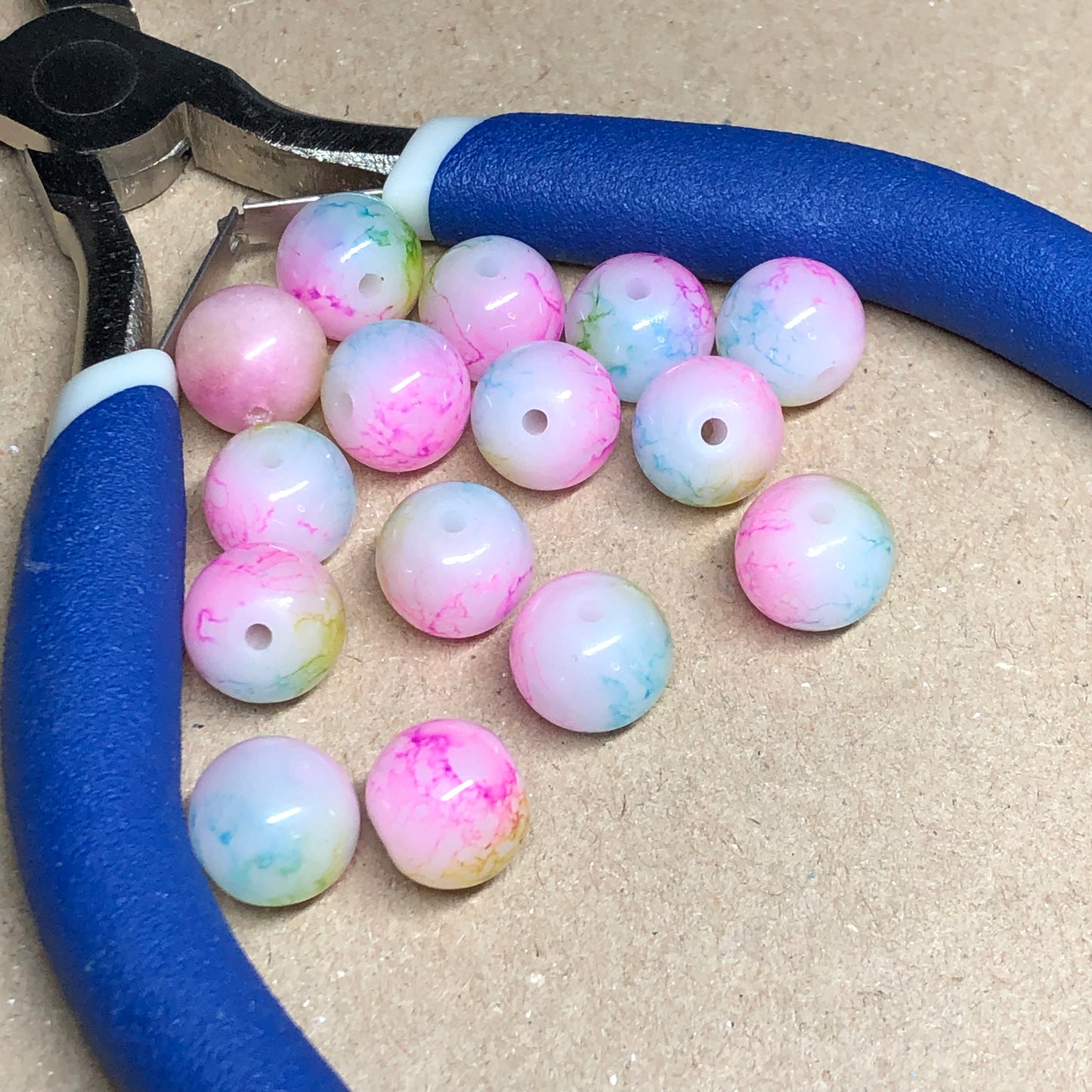 Pastel rainbow glass beads 10mm